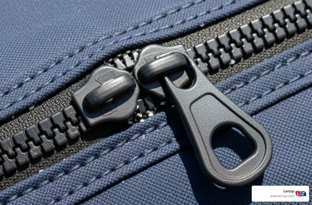 Close up of a zipper.