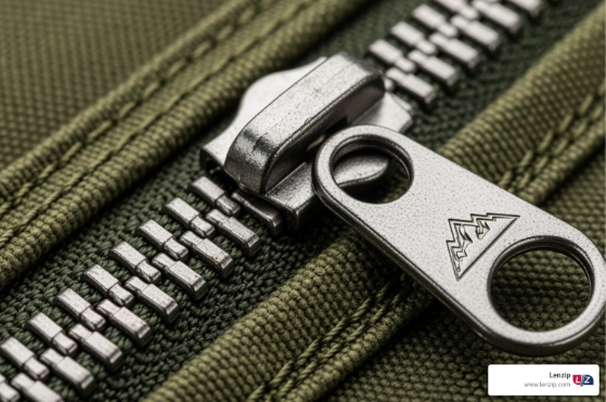 zipper on bag close up.