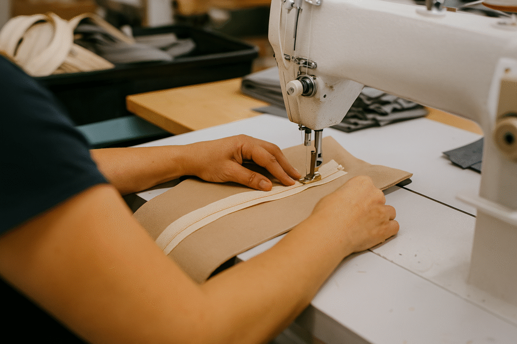 woman making sustainable zippers