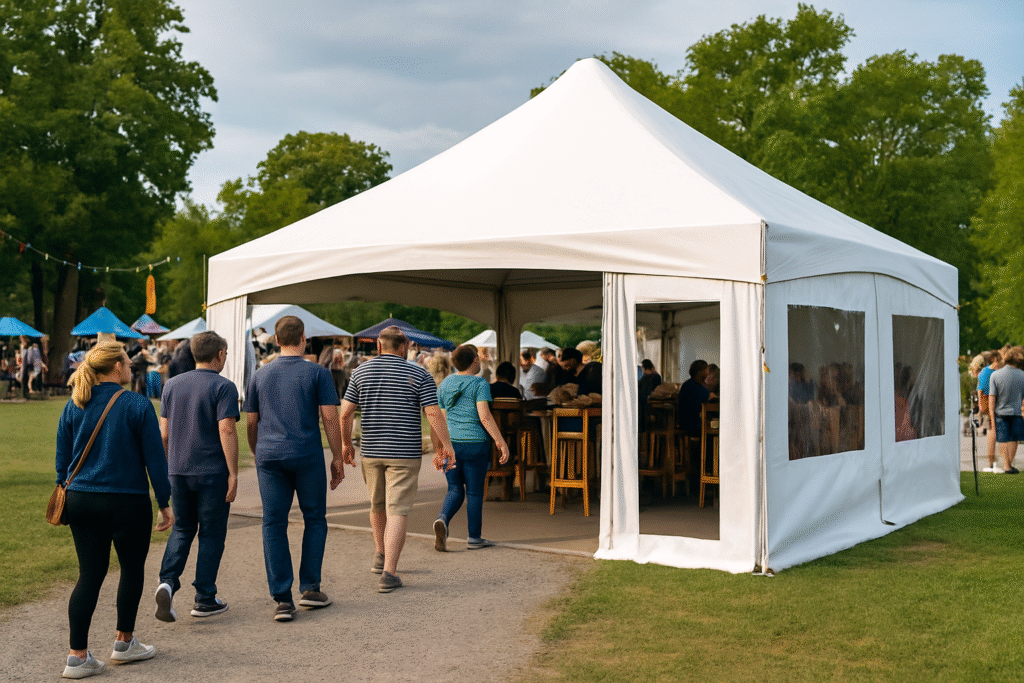 module tent with many people using it