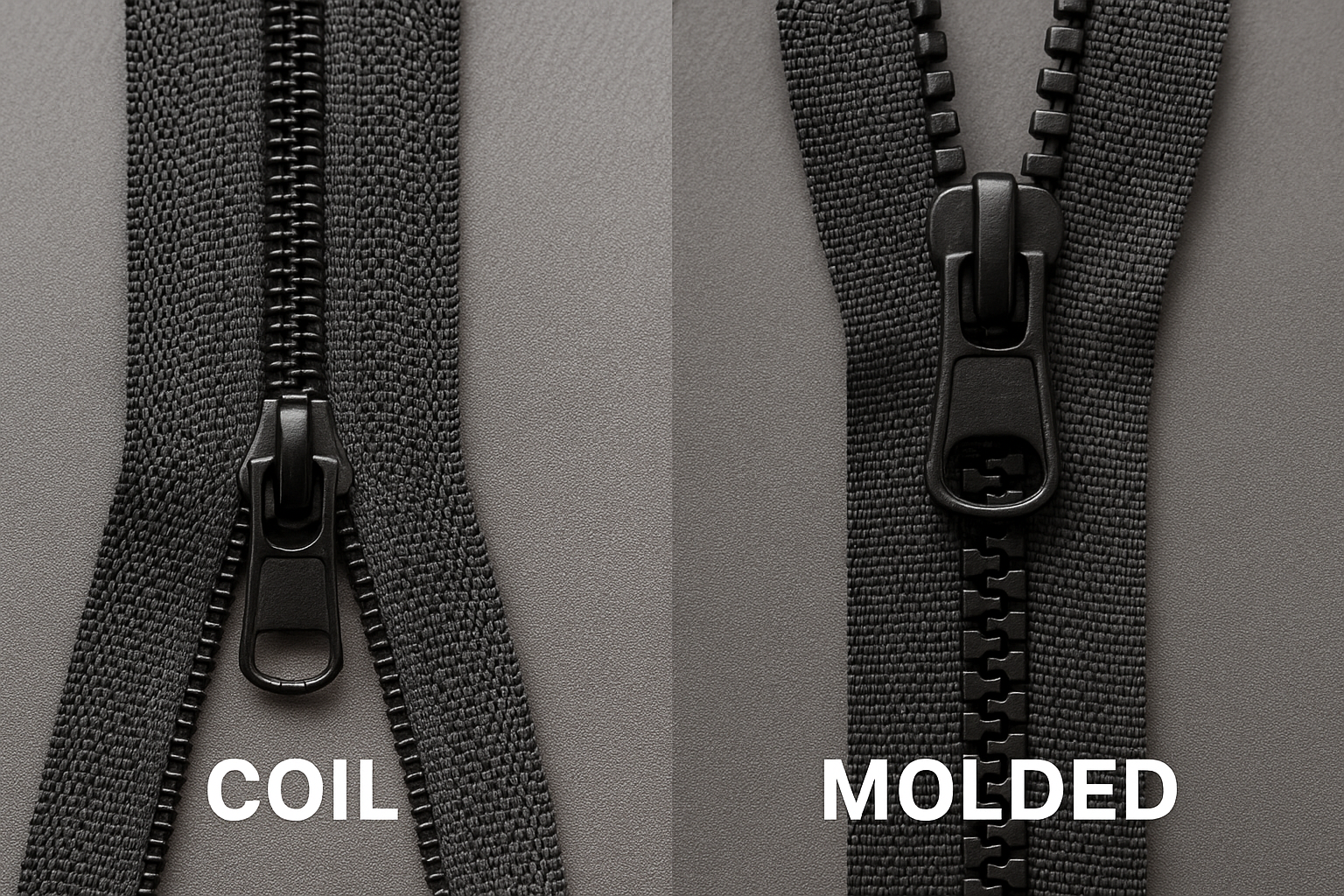 molded zipper vs coil zipper.