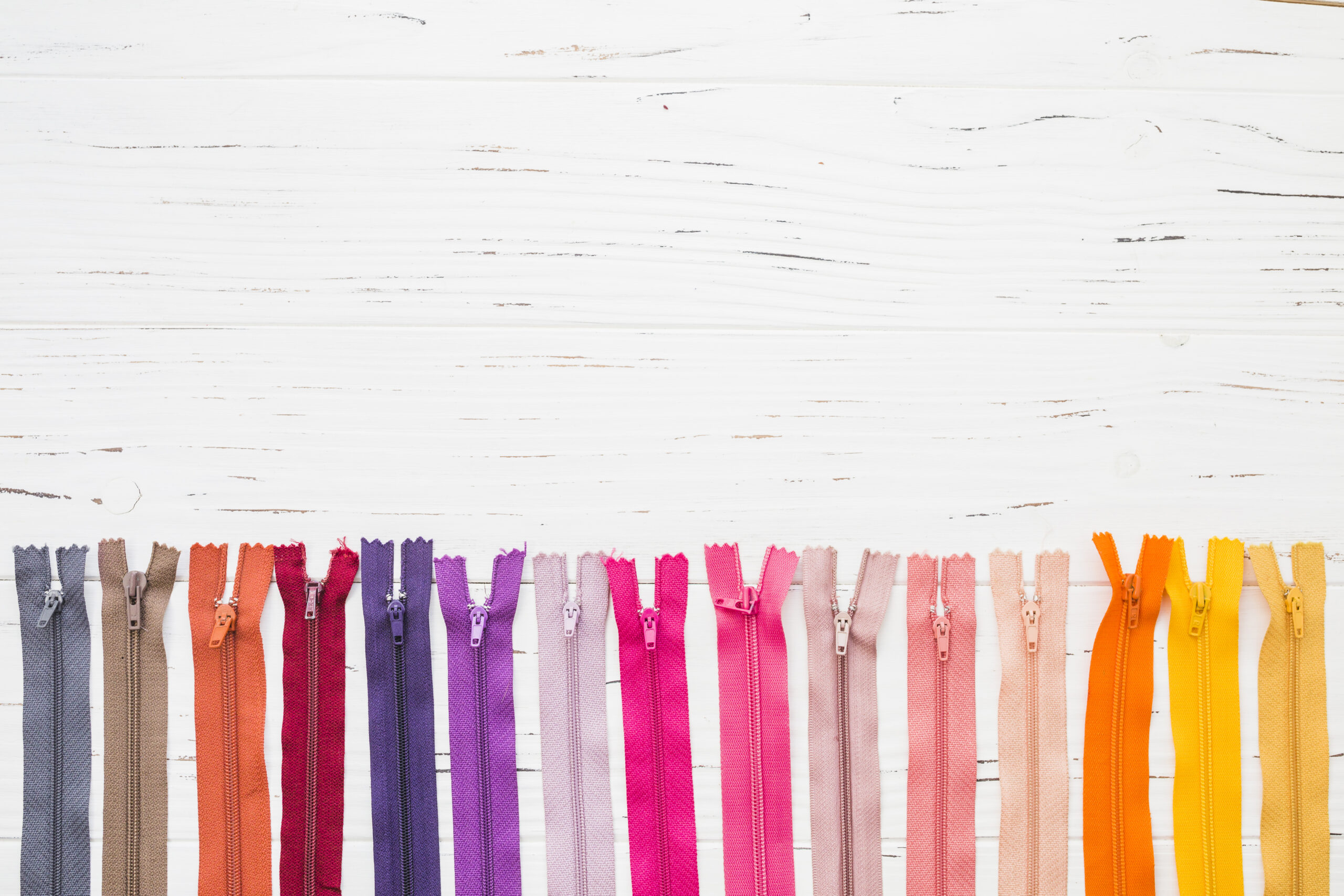 variety of different zippers and colors.