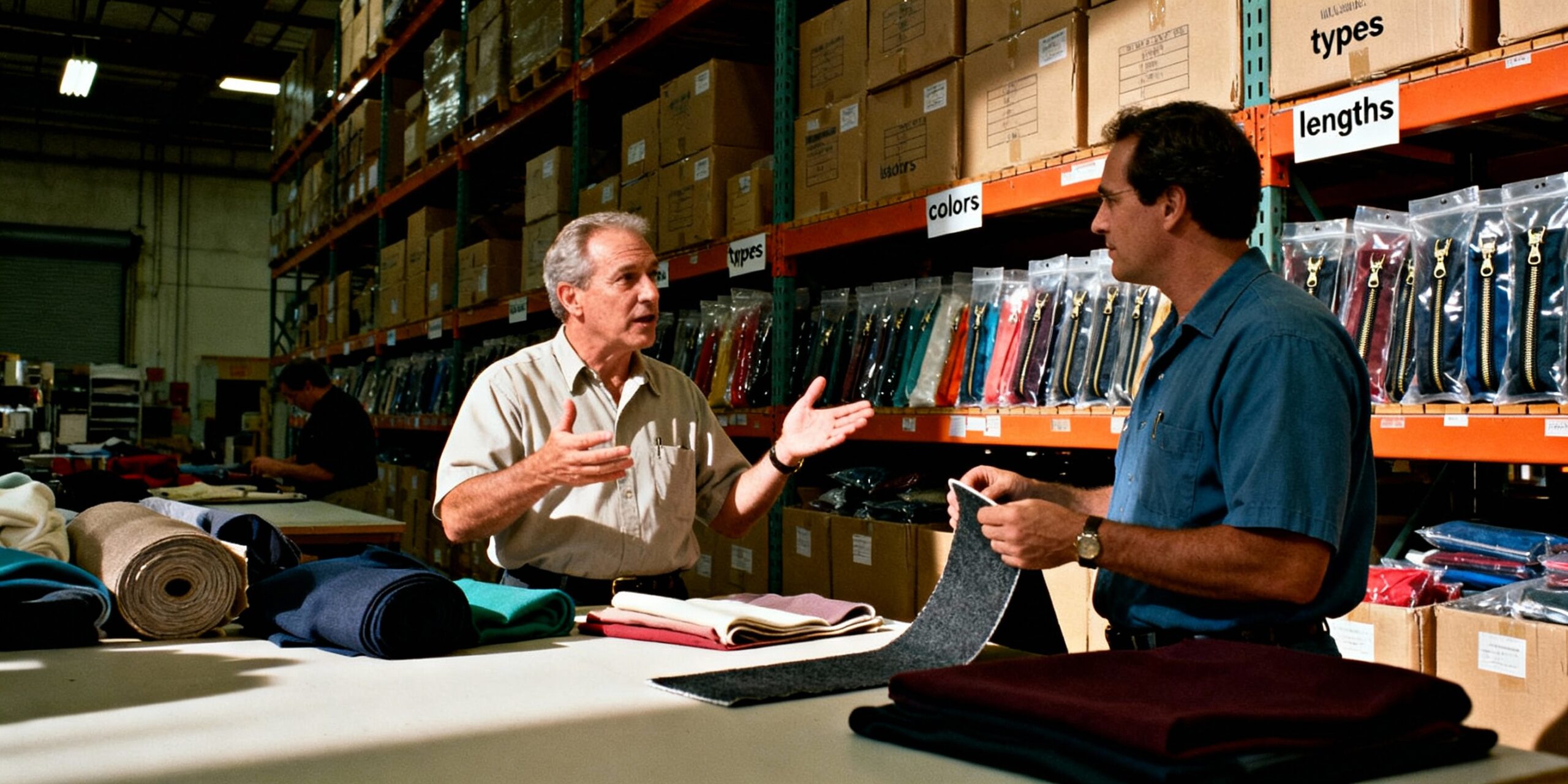 People discussing what bulk zipper to get for their fabric store.