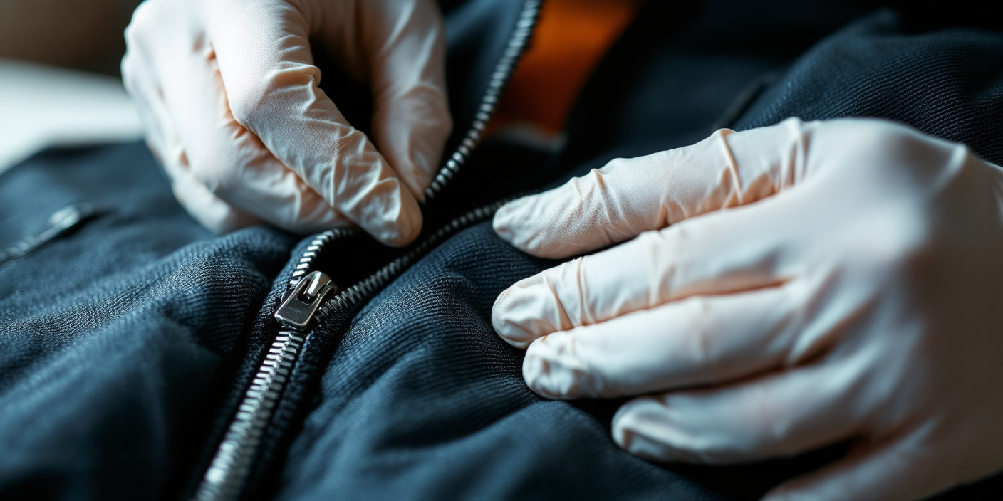 Someone checking a zipper.