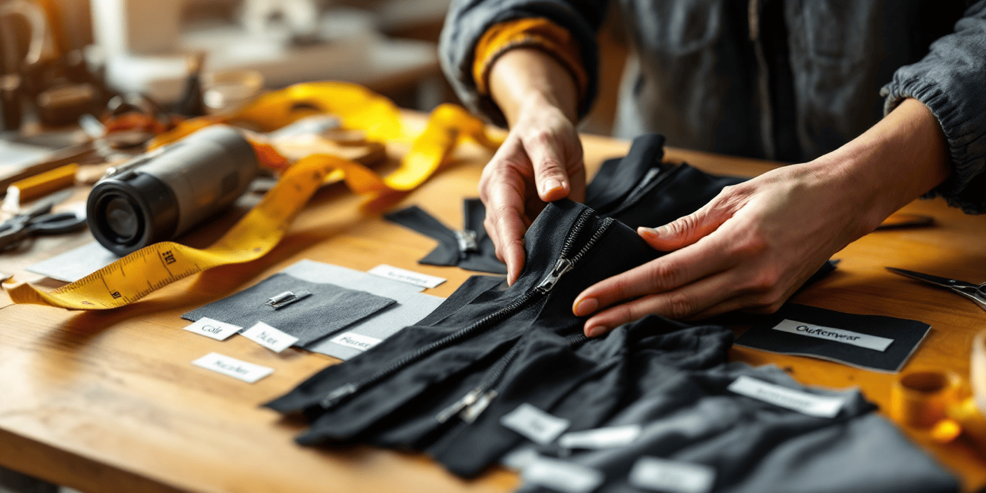 Person picking fabric and zipper